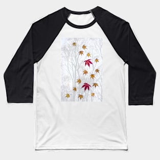 Acer Leaves with Misty Trees Background Baseball T-Shirt